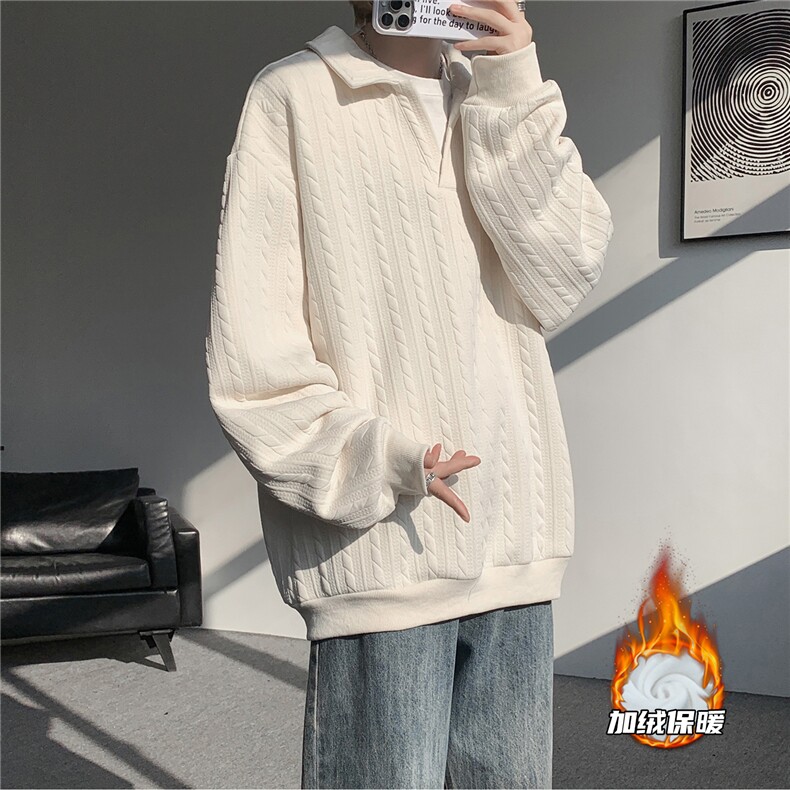 假两件卫衣男秋冬加绒加厚提花无帽打底衫宽松大码上衣WY008加绒图片