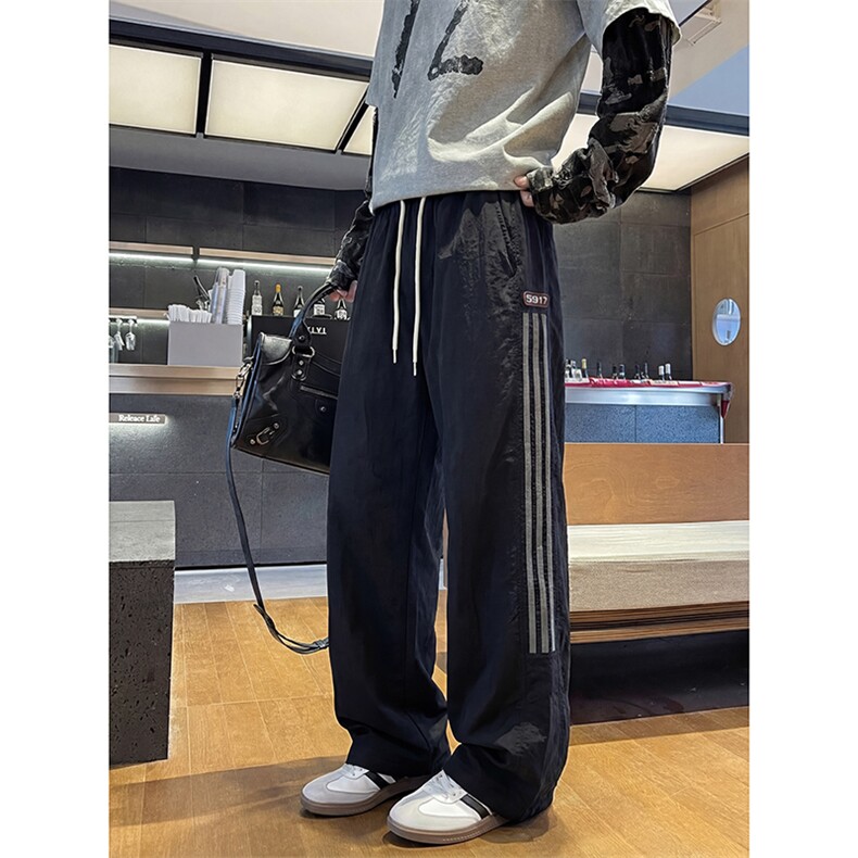 大量现货 速干三条杠休闲裤情侣同款夏季直筒复古长裤DY5032-P55图片