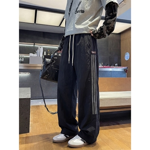 大量现货 速干三条杠休闲裤情侣同款夏季直筒复古长裤DY5032-P55图片