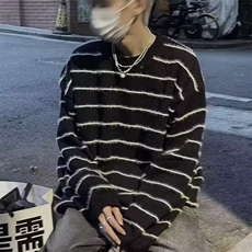 条纹情侣毛衣男生秋冬季韩版宽松慵懒风设计感撞色针织衫MU18，男装针织衫/毛衣，星座1116A（原606A-3）
