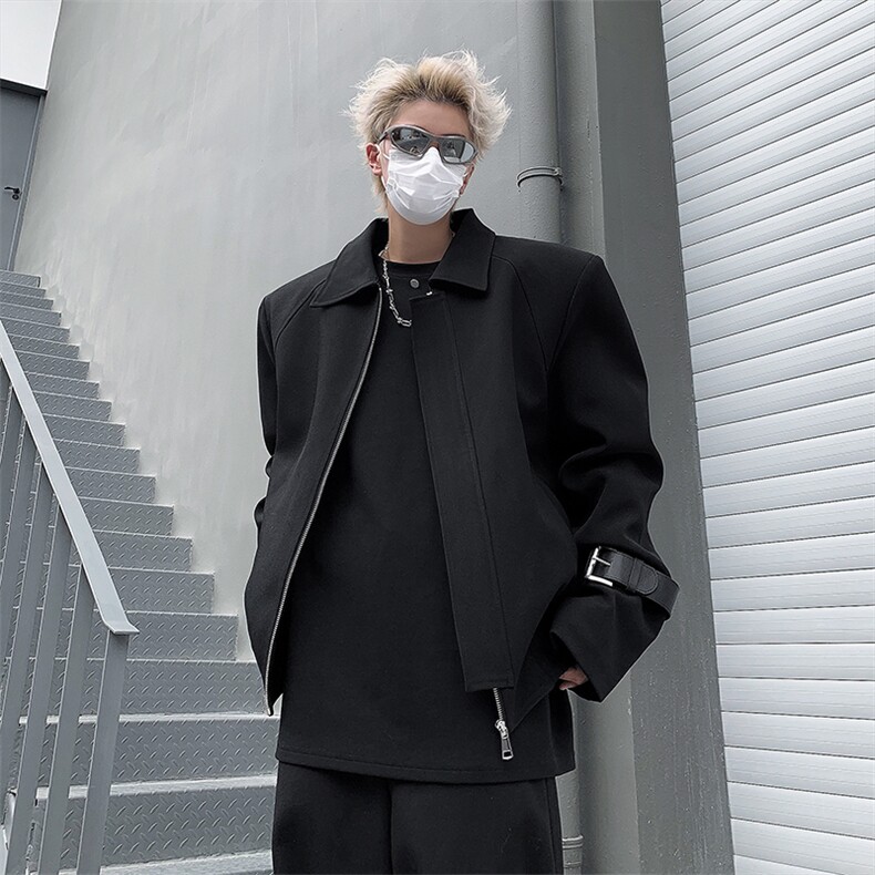 痞帅皮扣装饰翻领夹克外套男士夹棉加厚飞行服上衣冬季JK119-P138图片