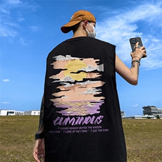 直播品质重磅纯棉220克美式印花宽松背心男女无袖t恤潮BX567P25，男装T恤，电商A486
