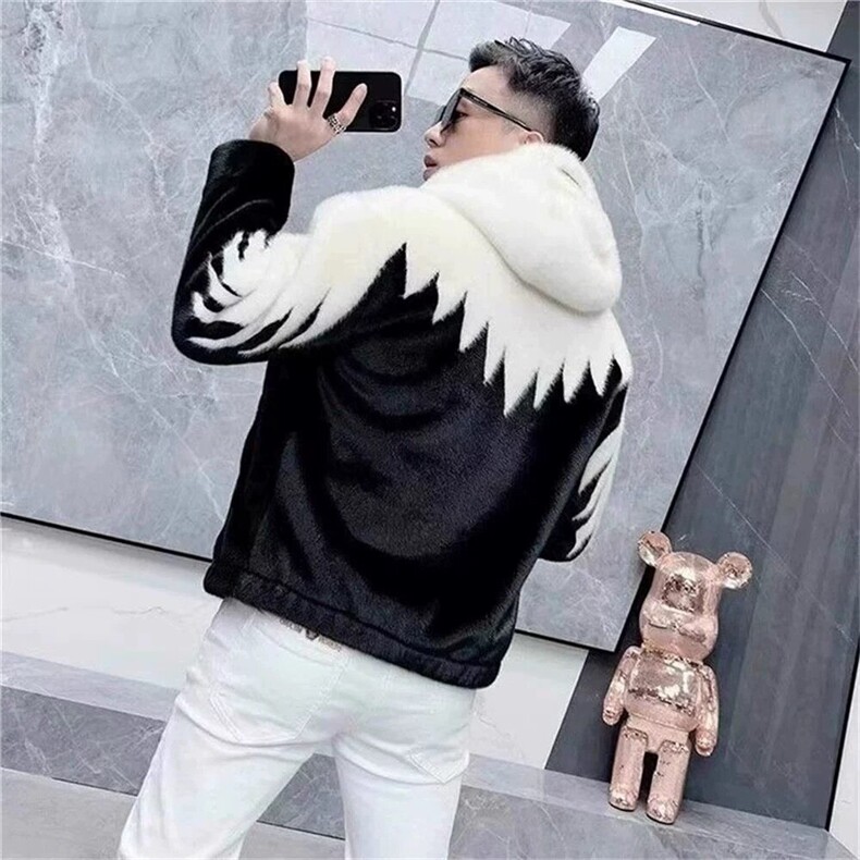 冬季新款金貂绒连帽皮毛一体仿貂皮大衣男休闲夹克皮草保暖外套男,男装棉衣,星座613