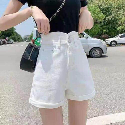 时尚高腰牛仔棉短裤带弹力M一XXL，女装，简 影