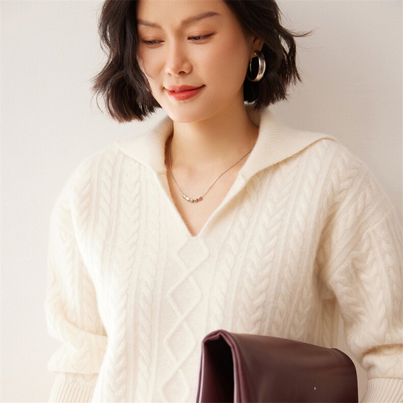 2025秋冬新款35%山羊绒女士5针三股半开领羊绒衫,女装羊绒衫,拓驰羊绒