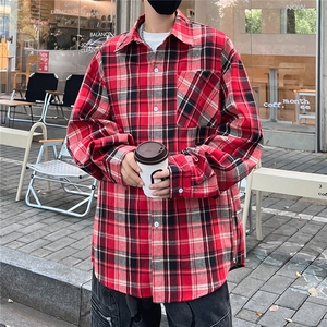 C236/P40秋装新款格子衬衫男格纹衬衣外套潮流百搭上衣图片