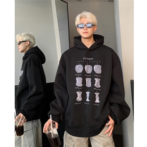 美式黑色水果印花连帽卫衣男女2025秋季新款帽衫外套W501-p45图片