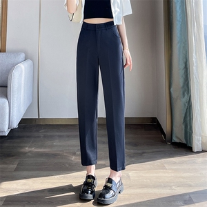 藏青色九分直筒西装裤女2025秋季新款高腰显瘦小个子法棍裤图片