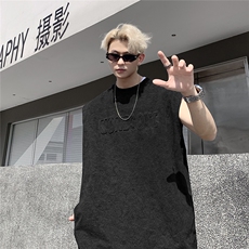 大250克重磅美式砂洗天丝棉冰丝坎肩背心T恤JF501特P35控55，男装背心/马甲，电商A422-1