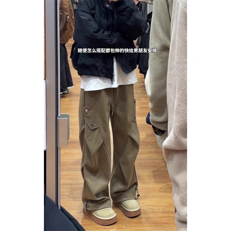 1506/Q180/P47美式重磅褶皱工装裤男宽松潮流阔腿百搭休闲长裤,男装工装外套,星座1506