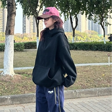 抖音得物高品质二开25秋冬美式重磅宽松纯色连帽拉链高领卫衣W65，男装卫衣，电商A486-1