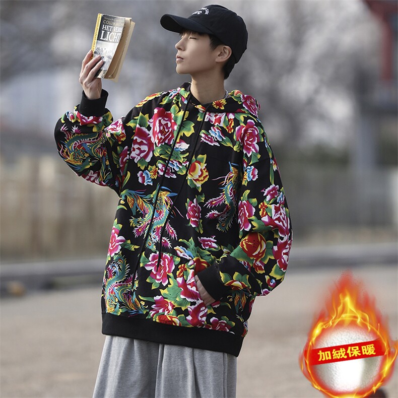 W204加绒连帽保暖防寒卫衣外套大码宽松风东北大花汉服团队服,男装卫衣,星座115A(原星座507）