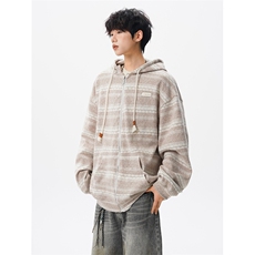 8XL-M潮情侣美式磨毛编织条纹针织衫卫衣宽松拉链外套WY30P88，男装针织衫/毛衣，电商D206-1