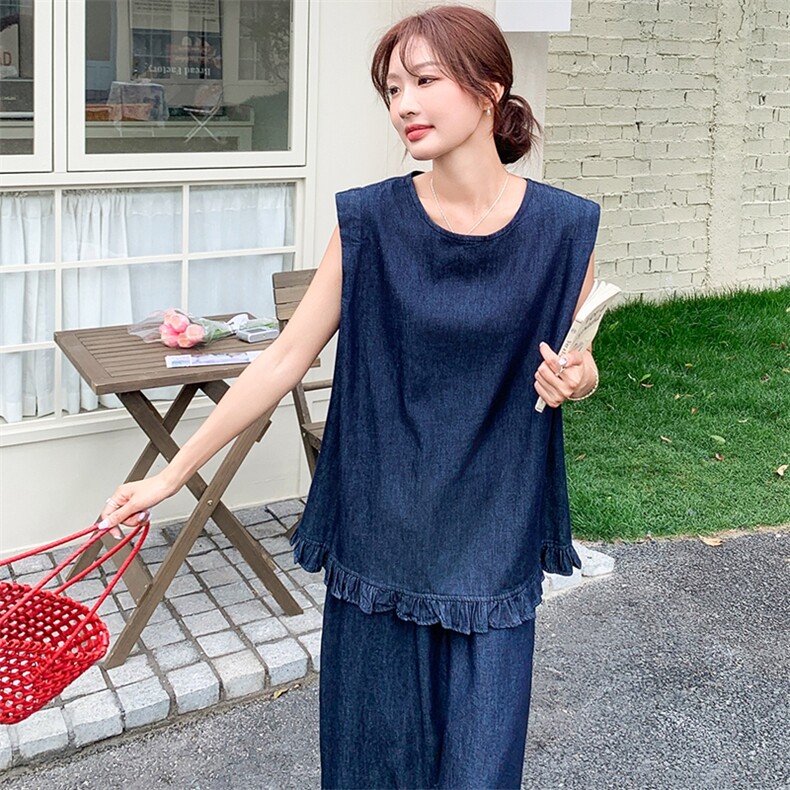 老钱风穿搭薄款牛仔无袖背心套装女夏新款休闲显瘦半身裙两件套,女装套装/套裙,浙宝305