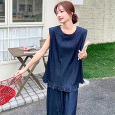 老钱风穿搭薄款牛仔无袖背心套装女夏新款休闲显瘦半身裙两件套，女装套装/套裙，浙宝305