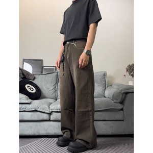 美式洗染棕复古牛仔裤男潮牌新款宽松垂感直筒cleanfit阔腿长裤子图片