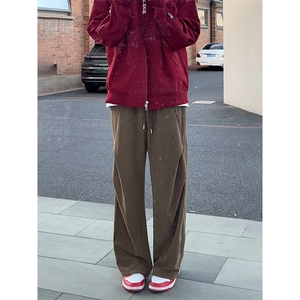 1506-1/XZK5181/P40灯芯绒美式褶皱设计感潮牌垂感高级感休闲裤男图片
