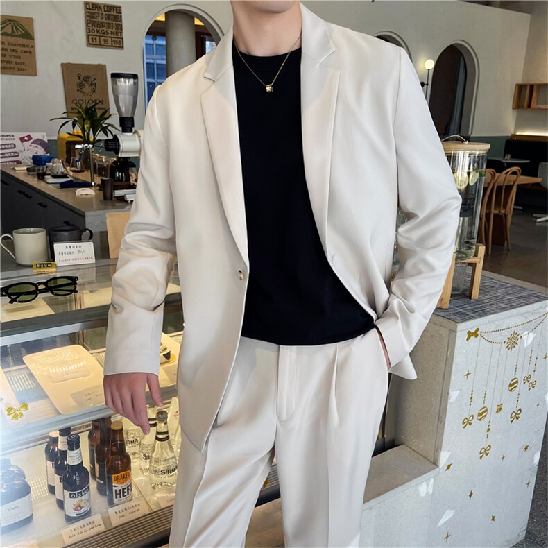 白色痞帅休闲男潮流宽松轻熟风西服套装男士网红外套秋冬季薄款,男装西服套装,星座505-2（原电商A260-1)