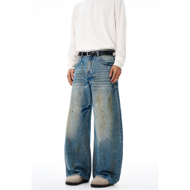 2025秋冬美式复古水洗dirtyfit做脏泼墨个性牛仔裤男宽松弯刀裤子，男装牛仔裤，星座301D-3