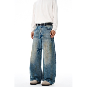 2025秋冬美式复古水洗dirtyfit做脏泼墨个性牛仔裤男宽松弯刀裤子，男装牛仔裤，星座301D-3