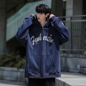 主推M-6XL大码420克重磅华棉秋季连帽刺绣开衫卫衣109-W23619-P65图片