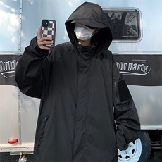 春秋季魔术贴连帽夹克男士冲锋衣宽松休闲衣服工装外套JY102，男装夹克，星座1116A（原606A-3）