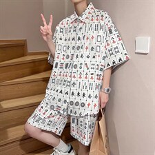 2023夏季新款个性ins风麻将大码潮印花短袖短裤套装TN01P43,男装休闲套装,星座1116-2