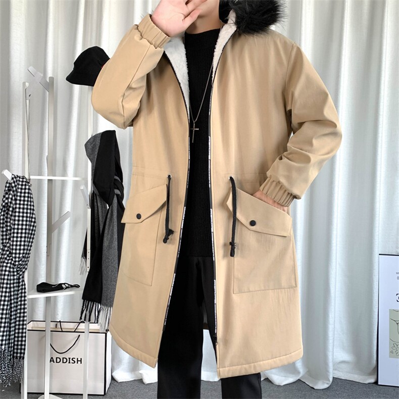 加绒风衣男中长款棉衣服男派克服男女大衣男毛领F659-P115卡其,男装风衣,星座401