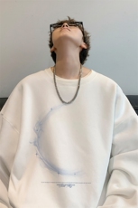 内景春季新款圆领卫衣男潮蓝月印花宽松打底衫WY00216/P35加绒P45，男装卫衣，电商B316