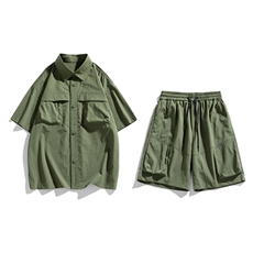 夏季套装男高品潮牌五分袖衬衫大码短裤两件套DSA157-1-C72-P88，男装衬衫，电商A157-1