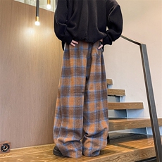 8XL-M美拉德阔腿格子裤宽松休闲长裤大码美式复古直筒裤KZ1932P55，男装休闲裤，电商B238