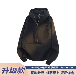 时尚潮牌连帽开衫卫衣男士秋冬新款宽松重磅夹克百搭纯色拉链外套图片