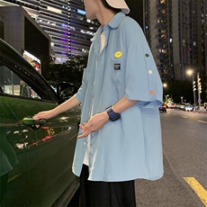 排扣短袖衬衫男夏季薄款ins港风宽松五分袖潮牌百搭休闲CS009-P28，男装衬衫，星座1008-1