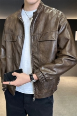 B353PY3298P140咖啡秋季新款男士立领皮夹克韩版潮流百搭外套，男装夹克，电商B353