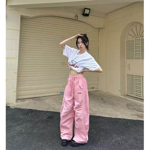 多巴胺休闲裤男女韩版潮流宽松阔腿字母2025夏季ins长裤K6245-P43图片