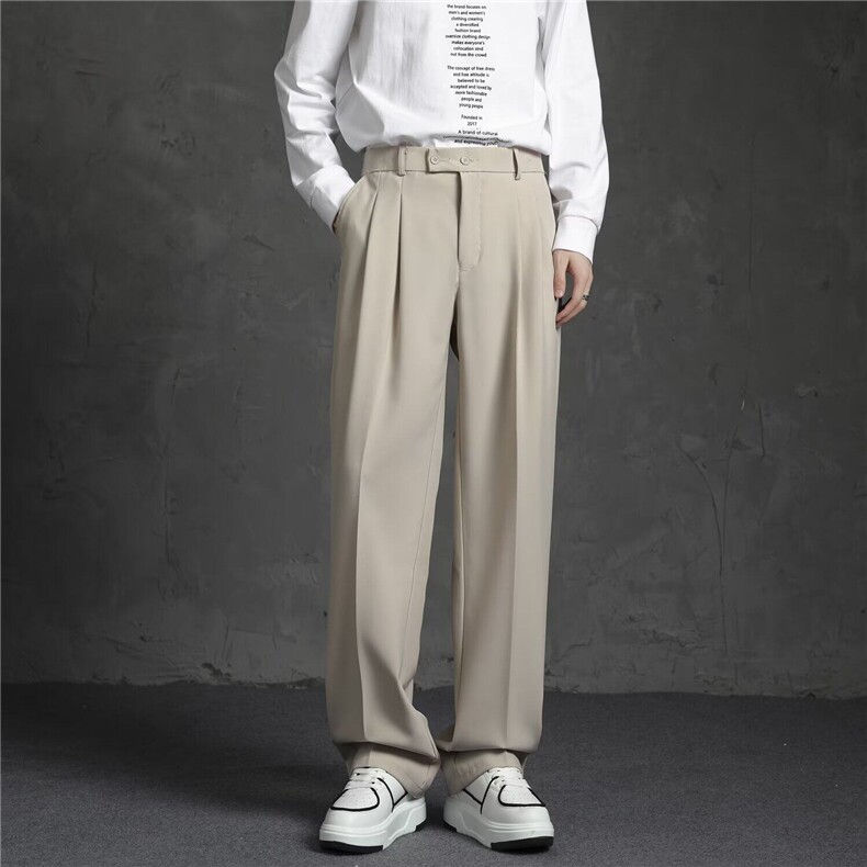 黑色直筒宽松西裤男生垂坠感高级感夏季冰丝休闲裤美式高腰西装裤，男装西服套装，星座813-2