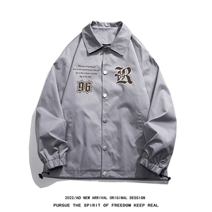 白底22秋冬新款潮牌字母印花翻领棒球服情侣夹克外套JK317P50控68图片