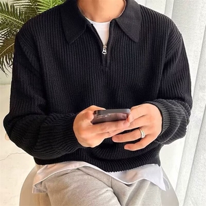 M27-P47 翻领毛衣男士修身套头针织衫男休闲拉链上衣英伦商务外套图片