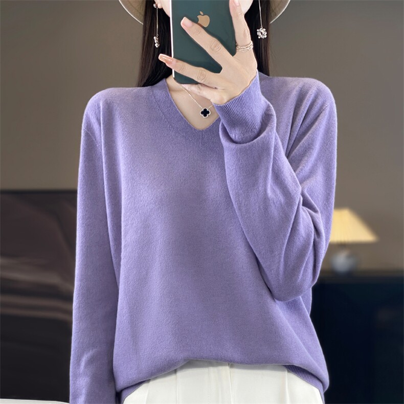 一线成衣100羊毛V领打底衫女2025新款秋冬内搭宽松显瘦针织毛衣,针织衫/毛衣,昭美羊绒