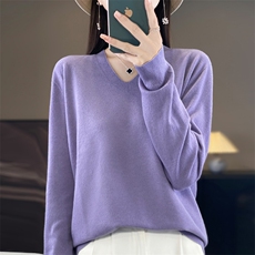 一线成衣100羊毛V领打底衫女2025新款秋冬内搭宽松显瘦针织毛衣，女装针织衫/毛衣，昭美羊绒