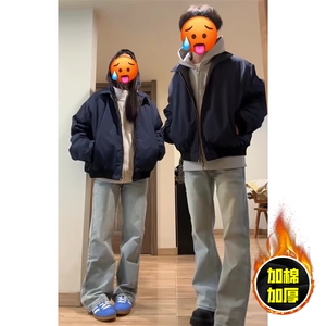 现货秋冬季美拉德立领飞行立领夹克boxy棉衣美式高街加厚加棉外套图片