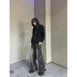 秋冬连帽斜拉链卫衣女修身百搭显瘦设计感翻领美式开衫外套上衣图片