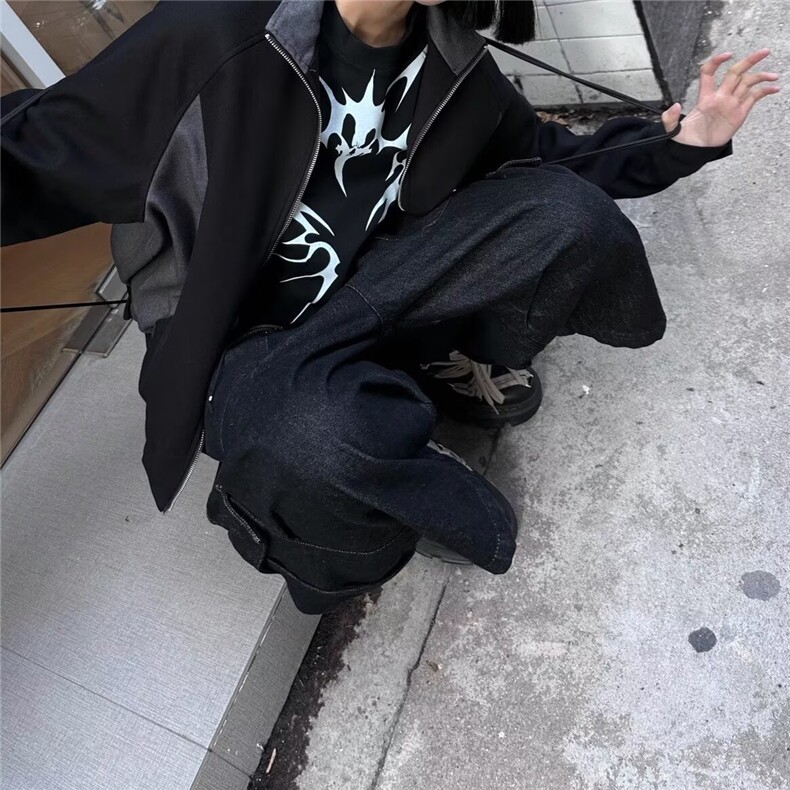 美式复古深蓝色牛仔七分裤女2025夏季慵懒风休闲高级阔腿工装短裤,男装牛仔裤,星座1210-1