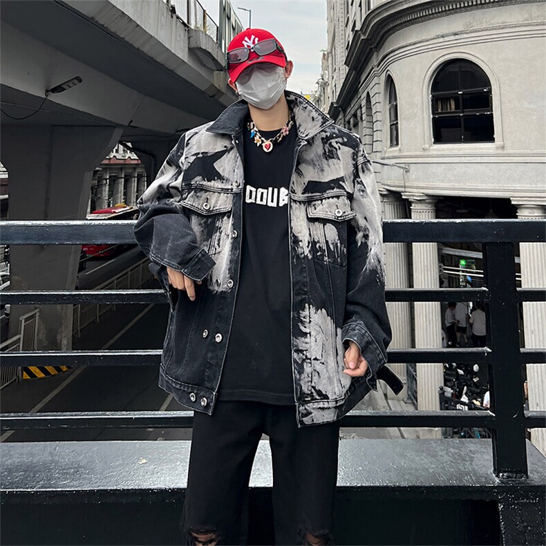 现货美式牛仔外套男春扎染高街双排扣夹克118,男装工装外套,星座301D-2(原星座1004-1）