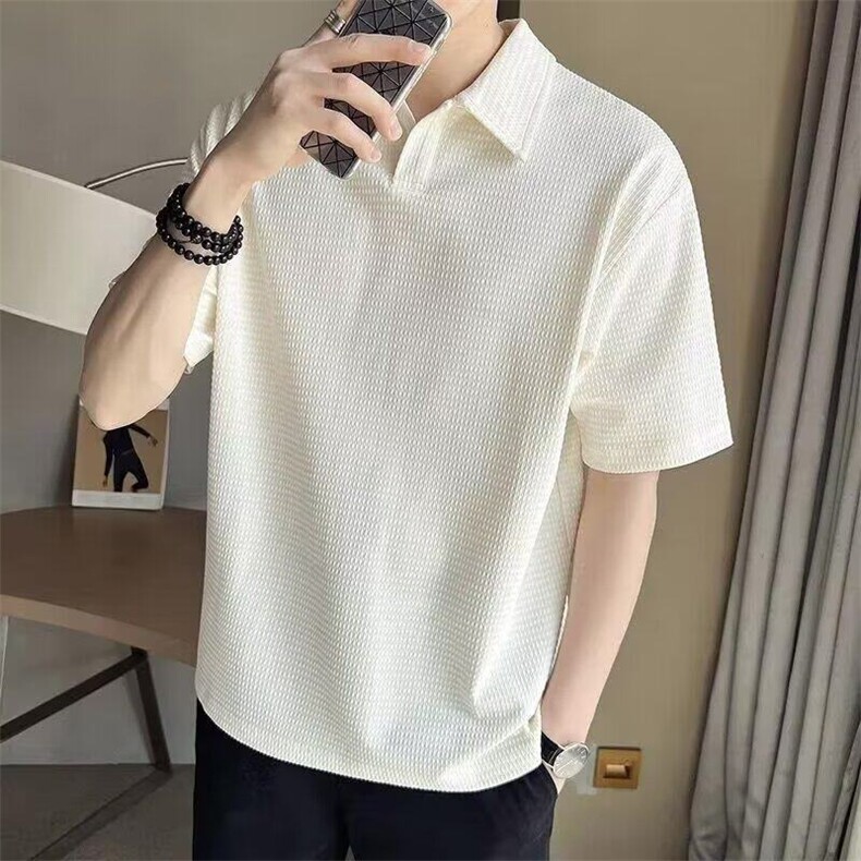 网图现货夏季新款男士肌理感冰丝短袖T恤翻领半袖RT45-P35,男装T恤,星座1005-4