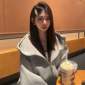 抖音得物高品质 25秋冬美式高街宽松结构防风高领连帽卫衣外套W60图片