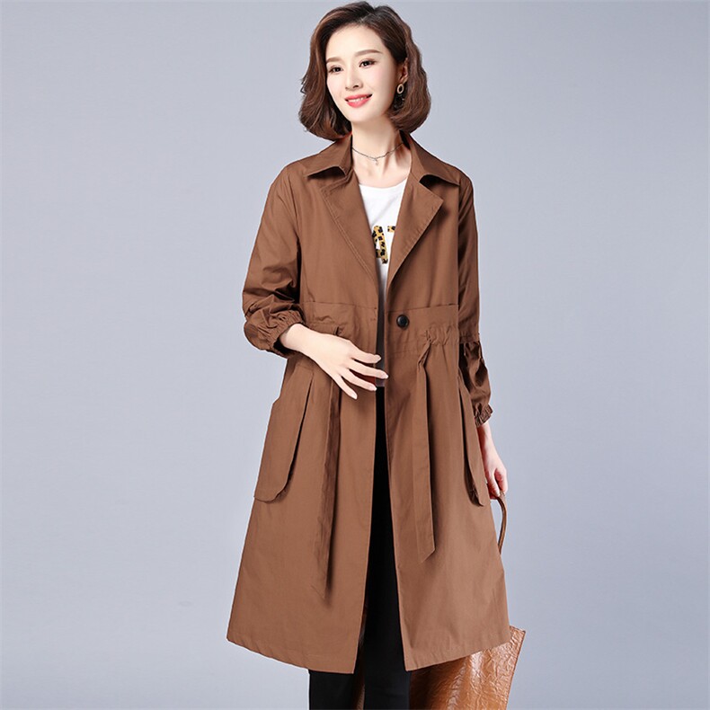 风衣时尚潮流舒适长袖2023年春装中长款纯色优雅，女装风衣，丽影随形