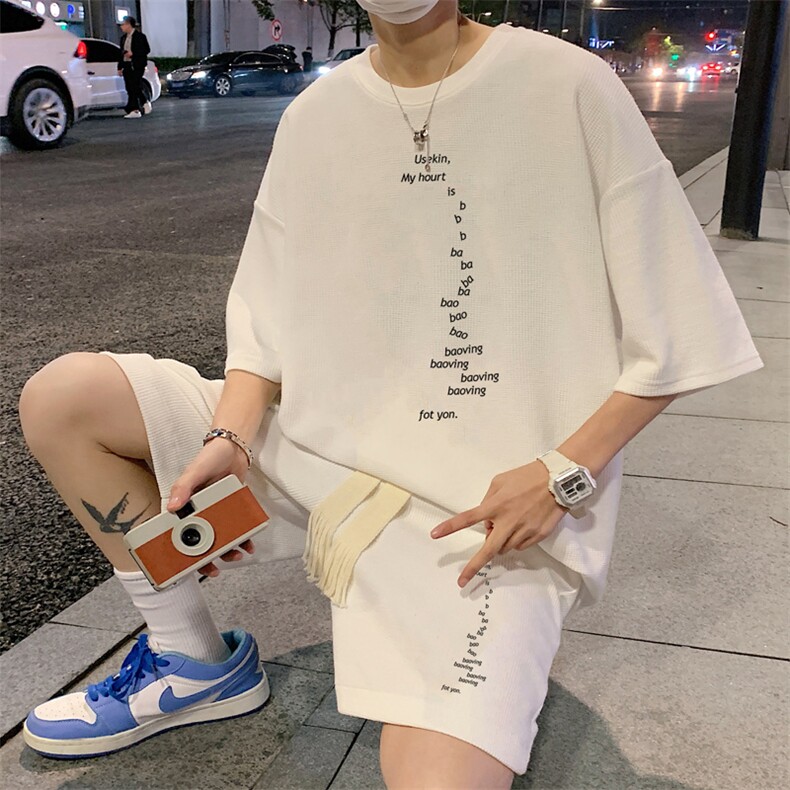 套装！ 华夫格套装短袖T恤短裤男 TZ212-特P 38图片