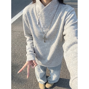 春季立领斜半拉链卫衣美式长袖打底衫男女 C64170-TP30不图片