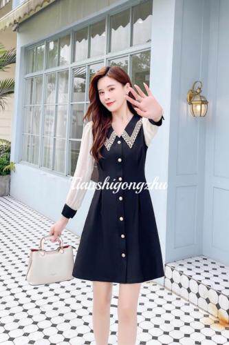 烫钻设计风格领子绣花连衣裙，女装连衣裙，天使公主